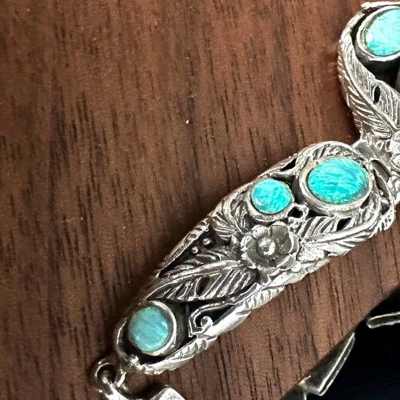 Fire Opal Solid Sterling Silver Bracelet - Picture 10 of 14